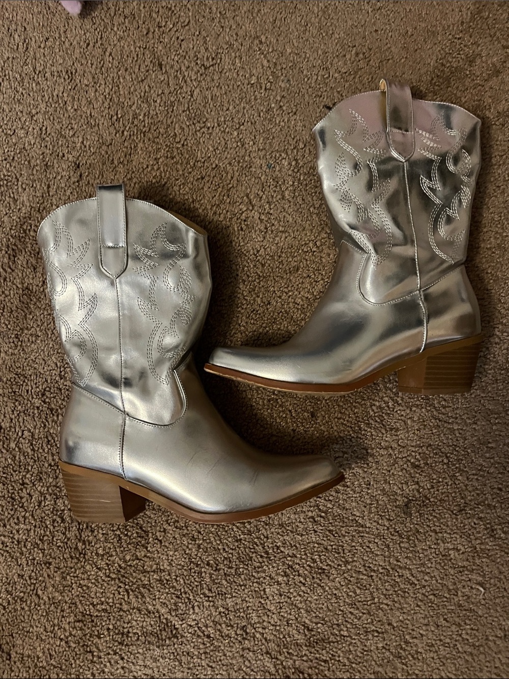 Silver Western Mid-Calf Women's Boots